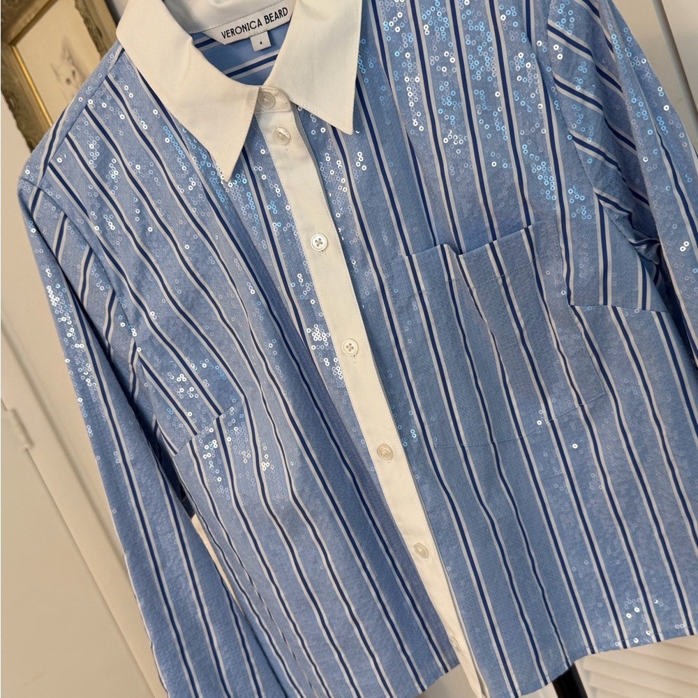Veronica Beard Blue and White Striped Blouse - Picture 3 of 9